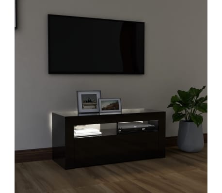 vidaXL Mobile Porta TV con Luci LED Nero Lucido 90x35x40 cm