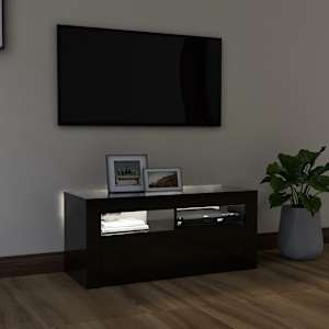 vidaXL TV spintelė su LED ap&scaron;vietimu, juoda, 90x35x40cm, blizgi