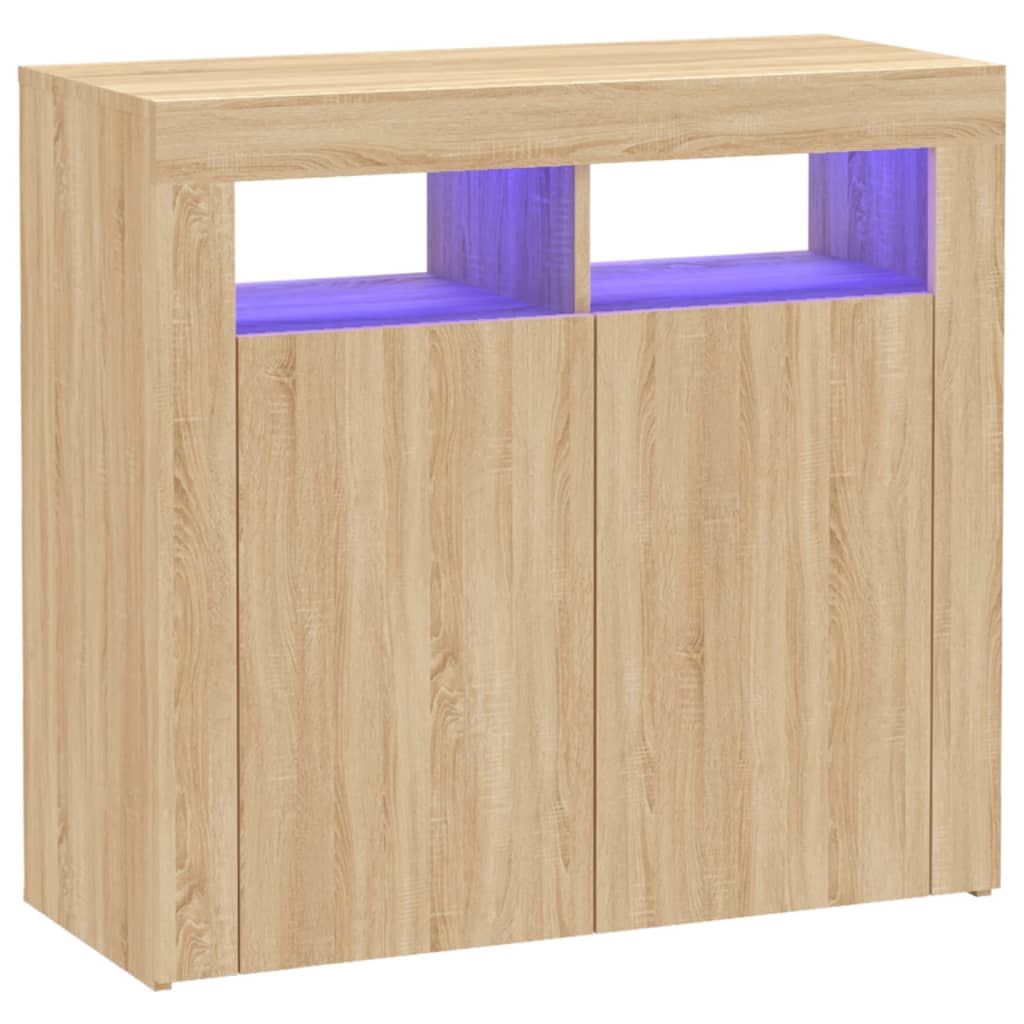 sonoma tölgy színű tálalószekrény LED-világítással 80x35x75 cm