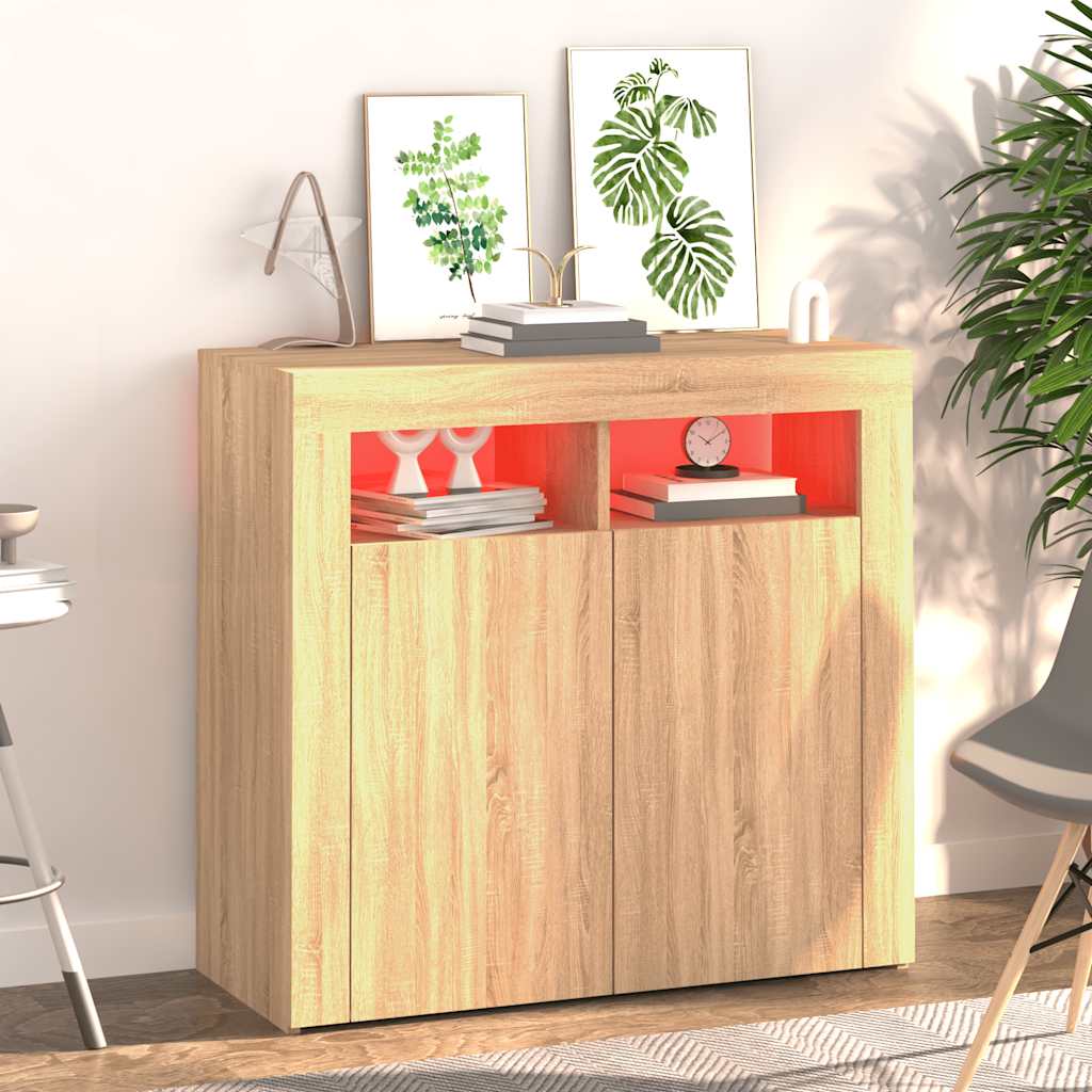 vidaXL Dressoir met LED-verlichting 80x35x75 cm sonoma eikenkleurig afbeelding