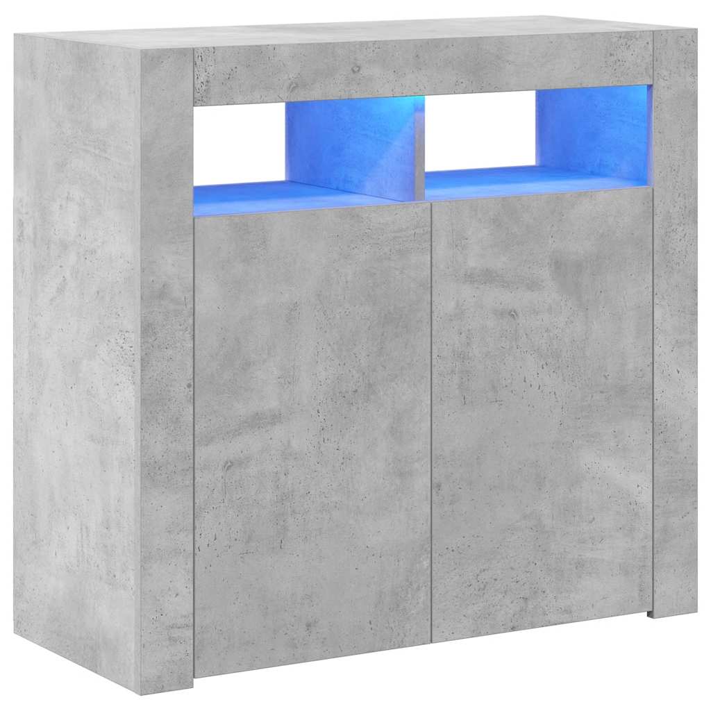 vidaXL Příborník s LED osvětlením betonově šedý 80 x 35 x 75 cm