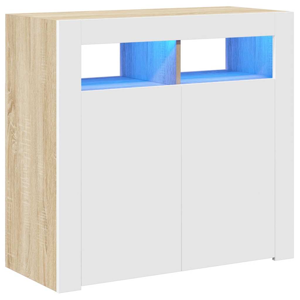 

vidaXL Sideboard with LED Lights White and Sonoma Oak 31.5"x13.8"x29.5"