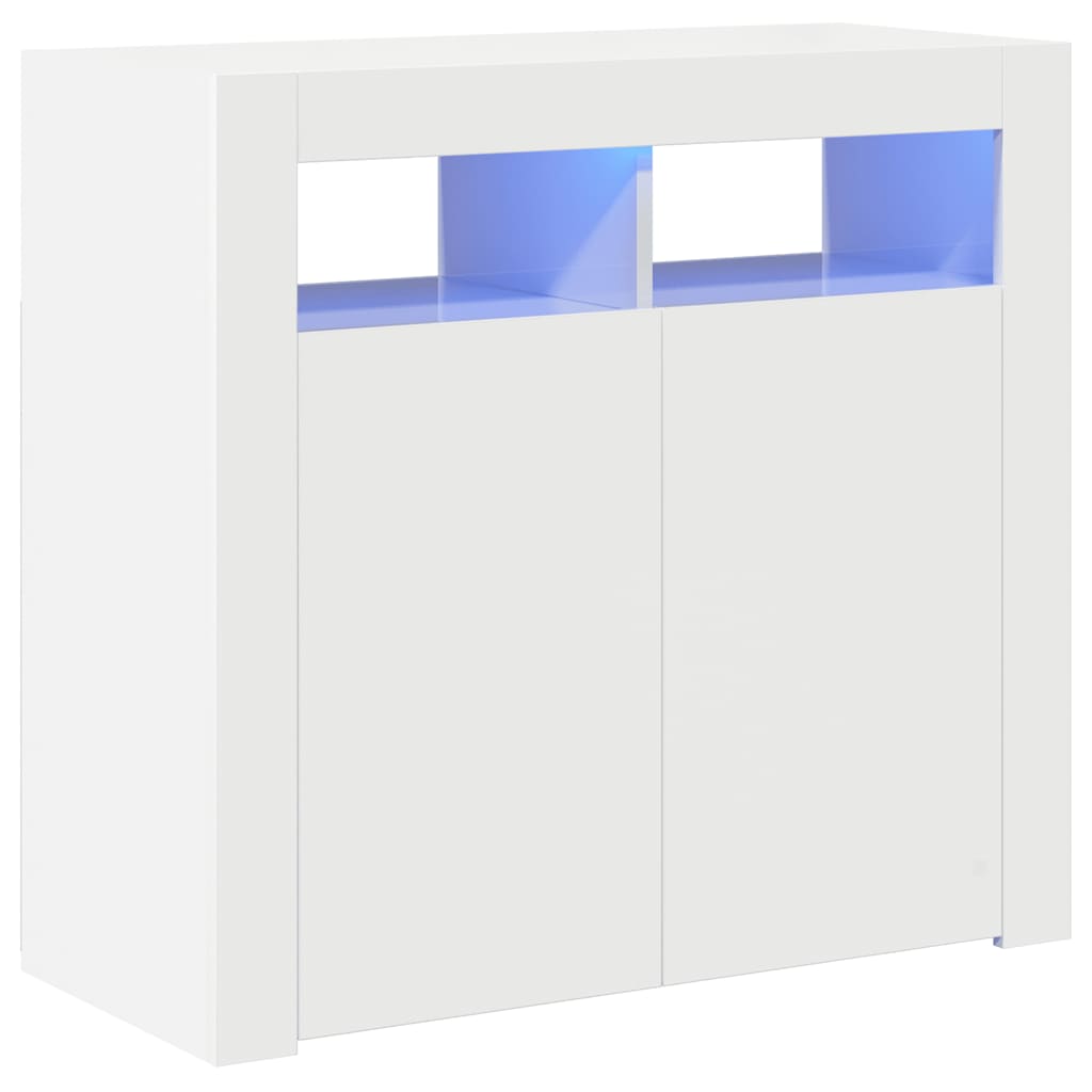 vidaXL Příborník s LED osvětlením bílý s vysokým leskem 80x35x75 cm