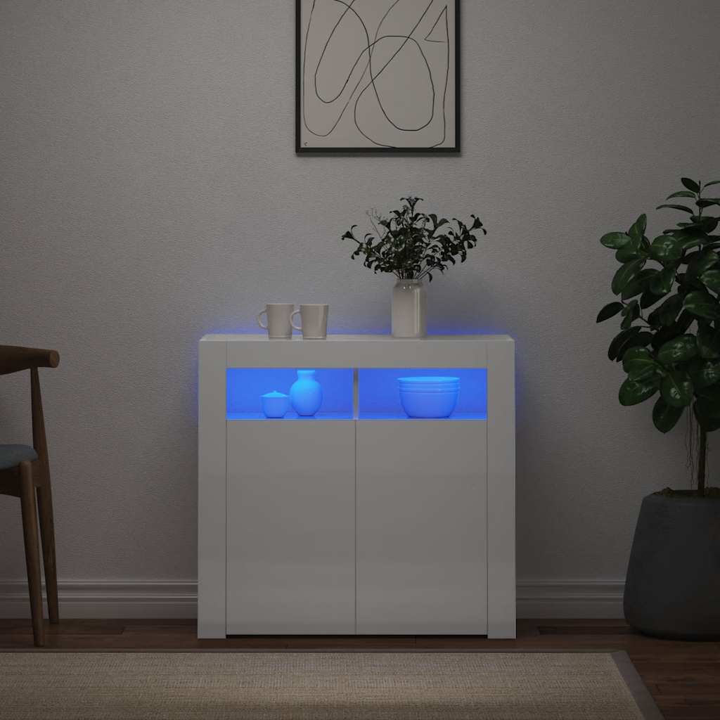 vidaXL Szafka z owietleniem LED, biaa, wysoki poysk, 80x35x75 cm