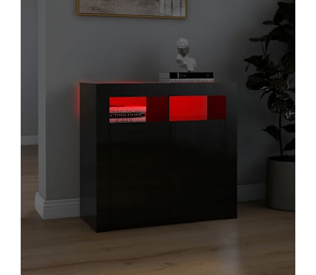 vidaXL Šoninė spintelė su LED apšvietimu, juoda, 80x35x75cm, blizgi