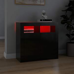 vidaXL Šoninė spintelė su LED apšvietimu, juoda, 80x35x75cm, blizgi