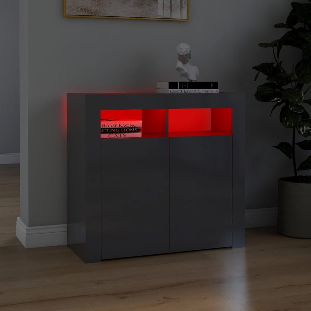 vidaXL Buffet avec lumières LED Gris brillant 80x35x75 cm