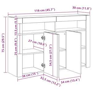 Příborník s LED osvětlením bílý 115,5 x 30 x 75 cm - obrázek 14