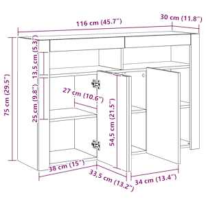 Příborník s LED osvětlením černý 115,5 x 30 x 75 cm - obrázek 14