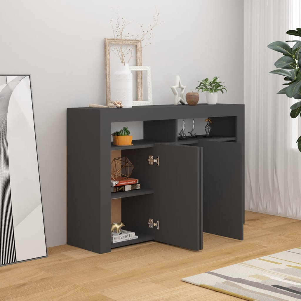 vidaXL Sideboard mit LED-Leuchten Grau 115,5x30x75 cm