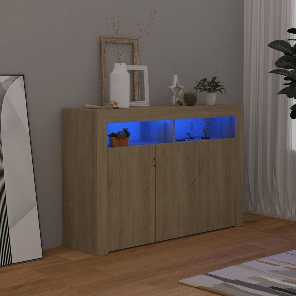Sideboard mit LED-Leuchten Sonoma-Eiche 115,5x30x75 cm | Stepinfit.de
