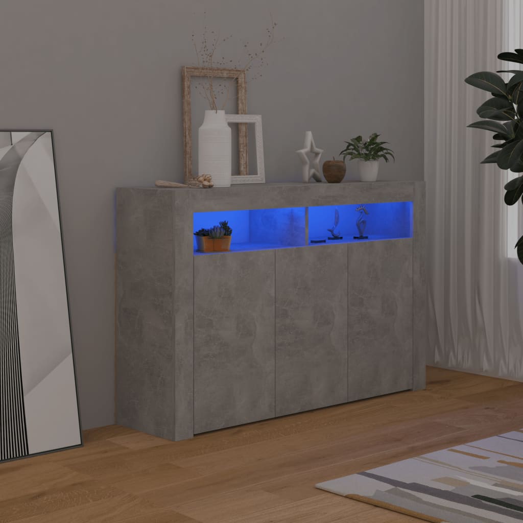 vidaXL Servantă cu lumini LED,gri beton, 115,5x30x75 cm vidaxl.ro