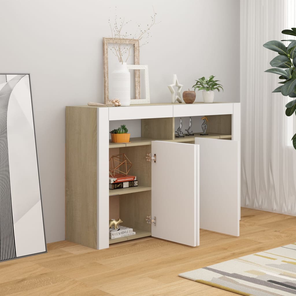 

vidaXL Dressoir met LED-verlichting 115,5x30x75 cm cm wit sonoma eiken