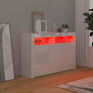 vidaXL Μπουφές με LED Γυαλιστερό Λευκό 115,5 x 30 x 75 εκ.