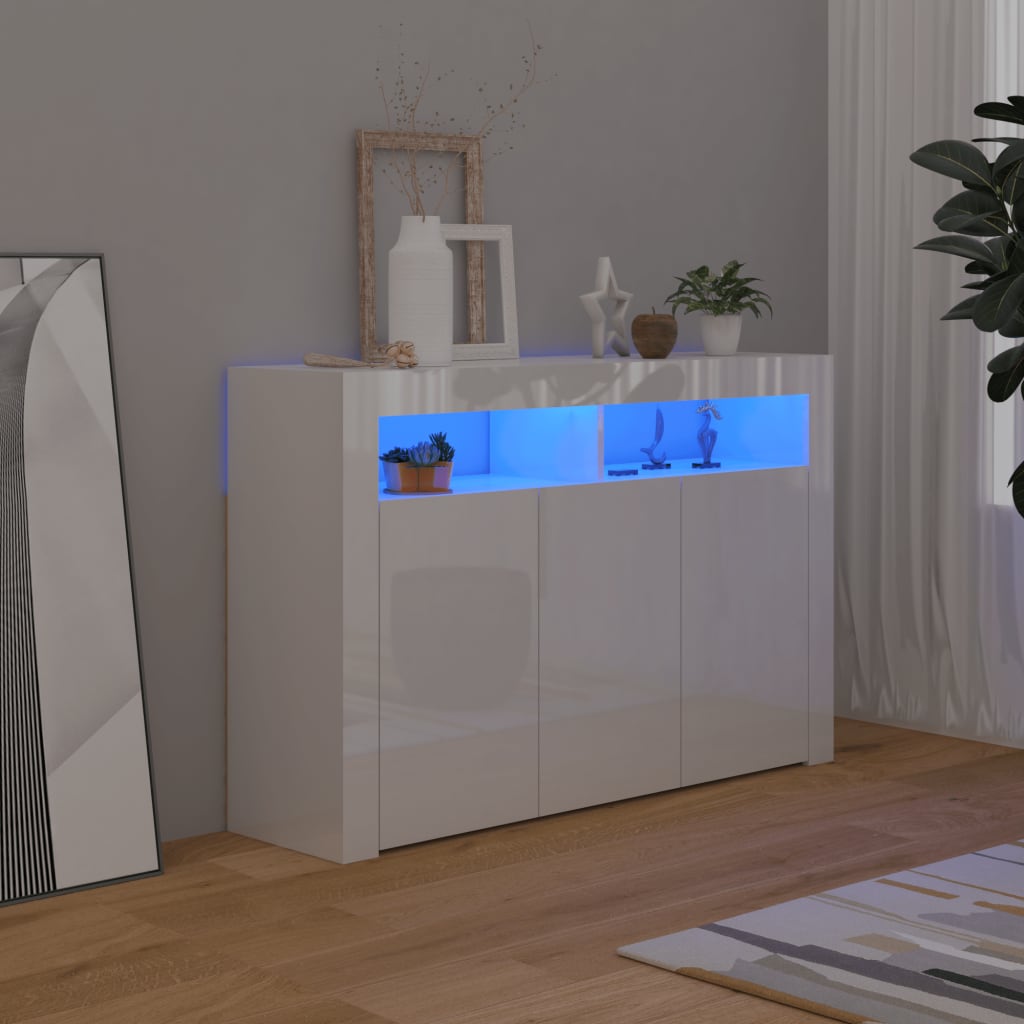 vidaXL Servantă cu lumini LED, alb extra lucios,115,5x30x75 cm