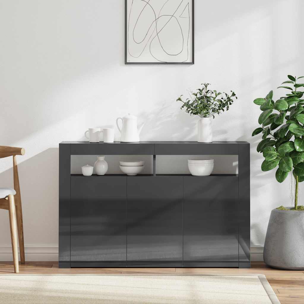 

vidaXL Dressoir met LED-verlichting 115,5x30x75 cm hoogglans grijs