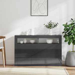 vidaXL &Scaron;oninė spintelė su LED ap&scaron;vietimu, pilka, 115,5x30x75cm, blizgi