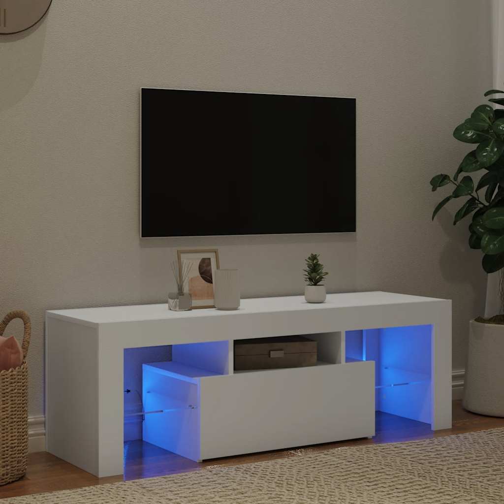 vidaXL Szafka pod TV z owietleniem LED, biaa, 120x35x40 cm