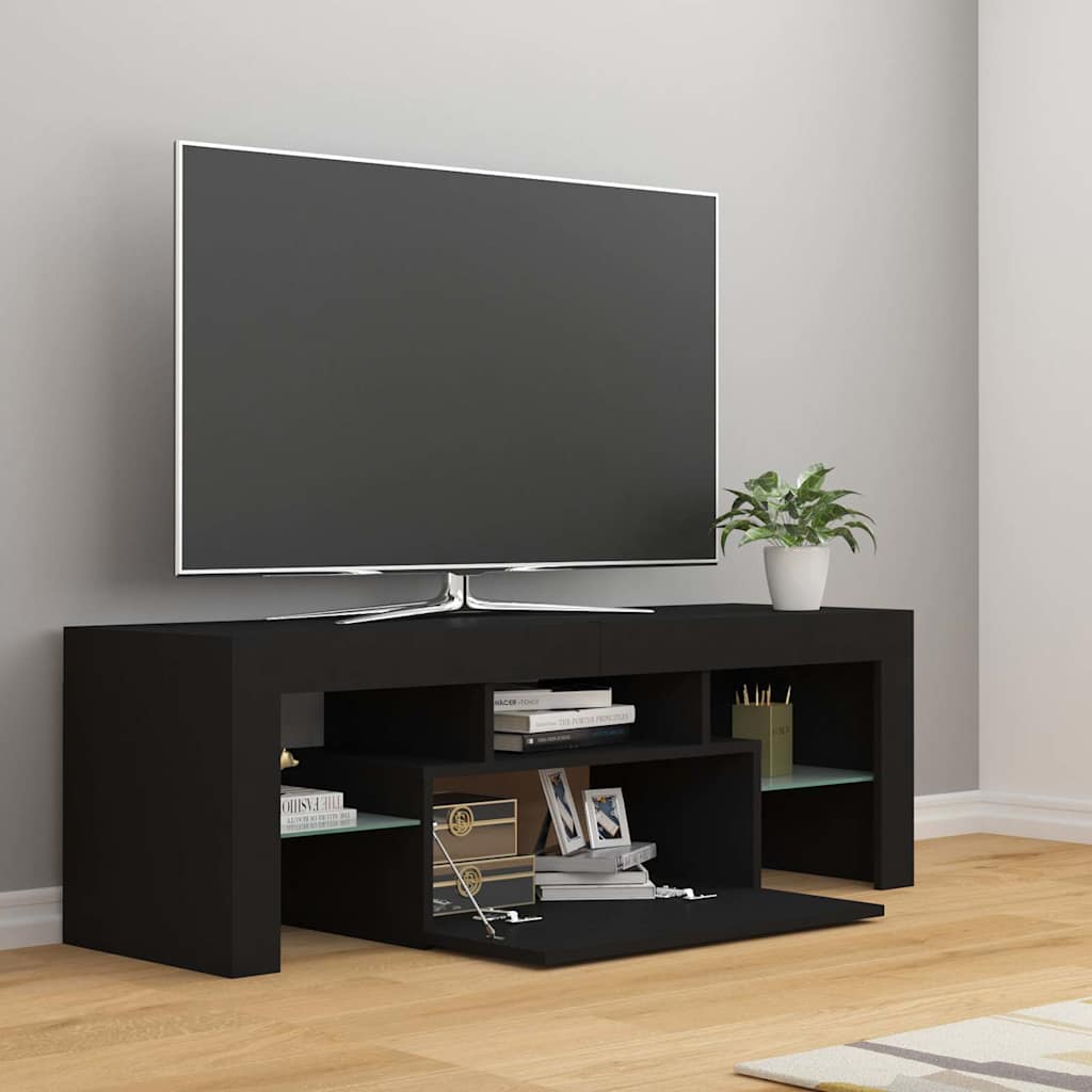 vidaXL Szafka pod TV z owietleniem LED, czarna, 120x35x40 cm