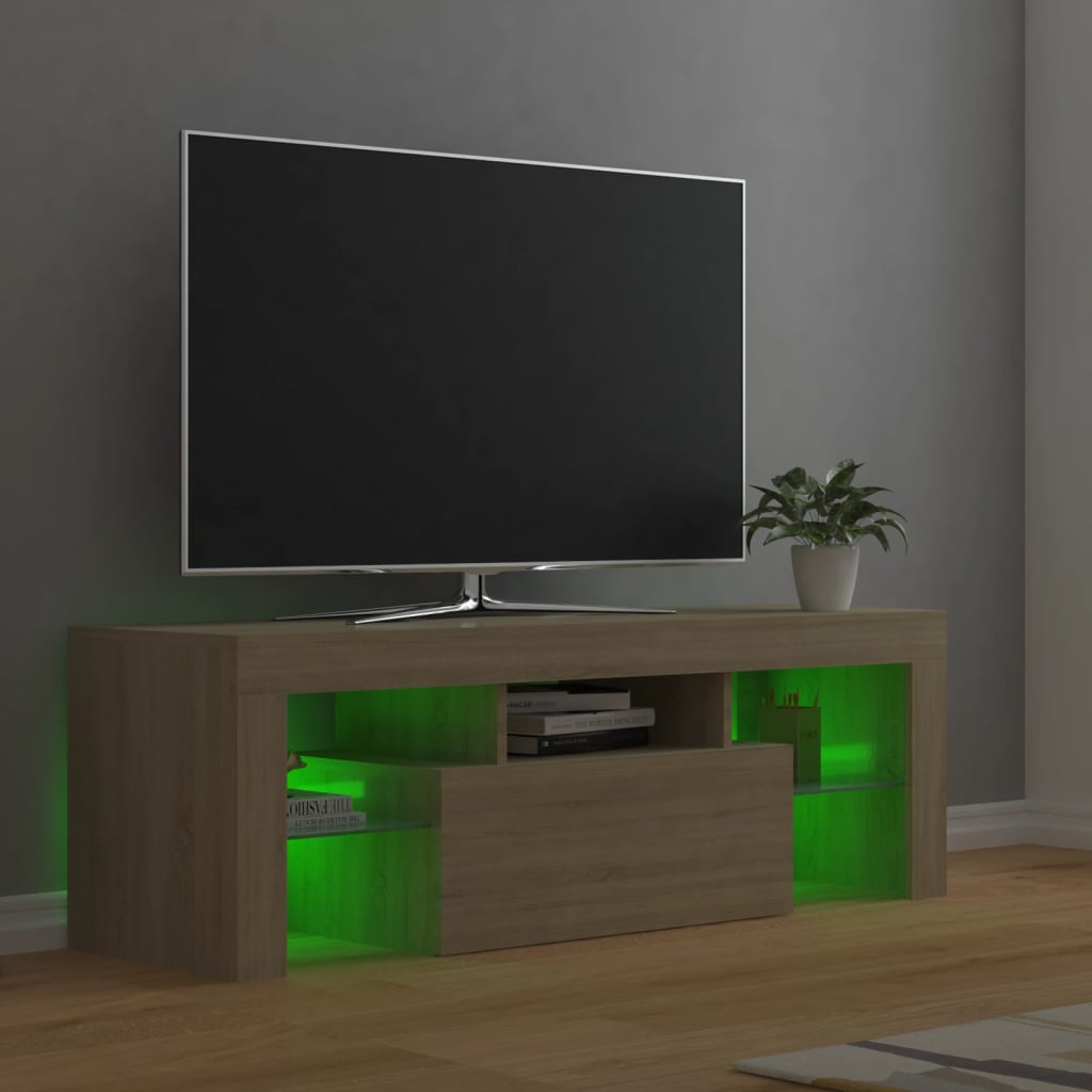 Meuble TV avec lumières LED Chêne sonoma 120x35x40 cm | meublestv.fr 11