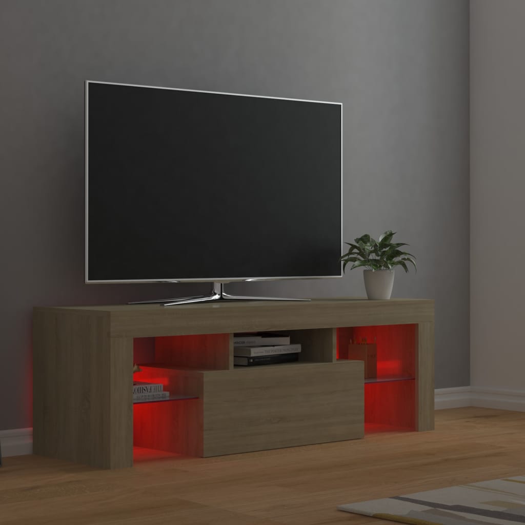 Meuble TV avec lumières LED Chêne sonoma 120x35x40 cm | meublestv.fr 12