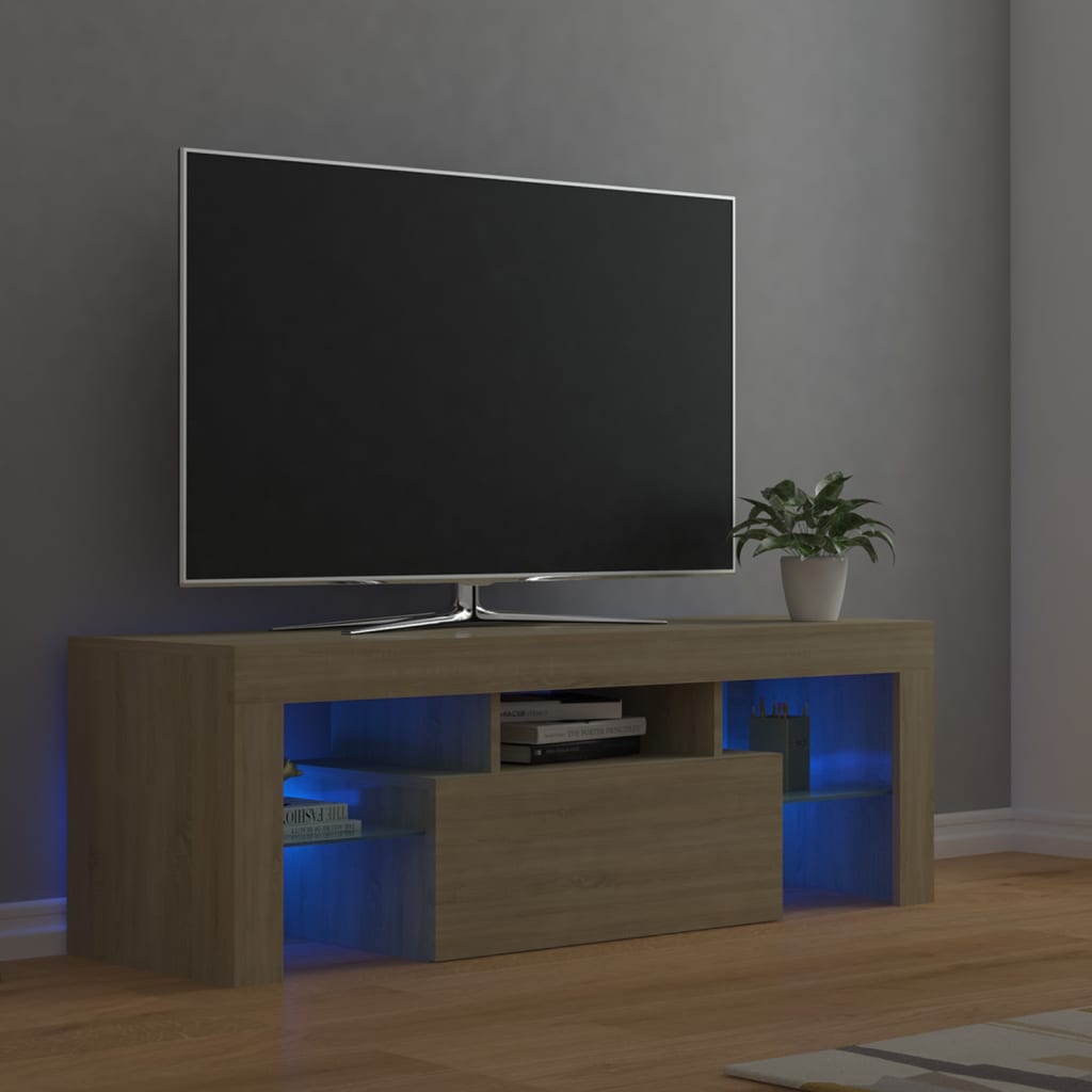 Meuble TV avec lumières LED Chêne sonoma 120x35x40 cm | meublestv.fr 2