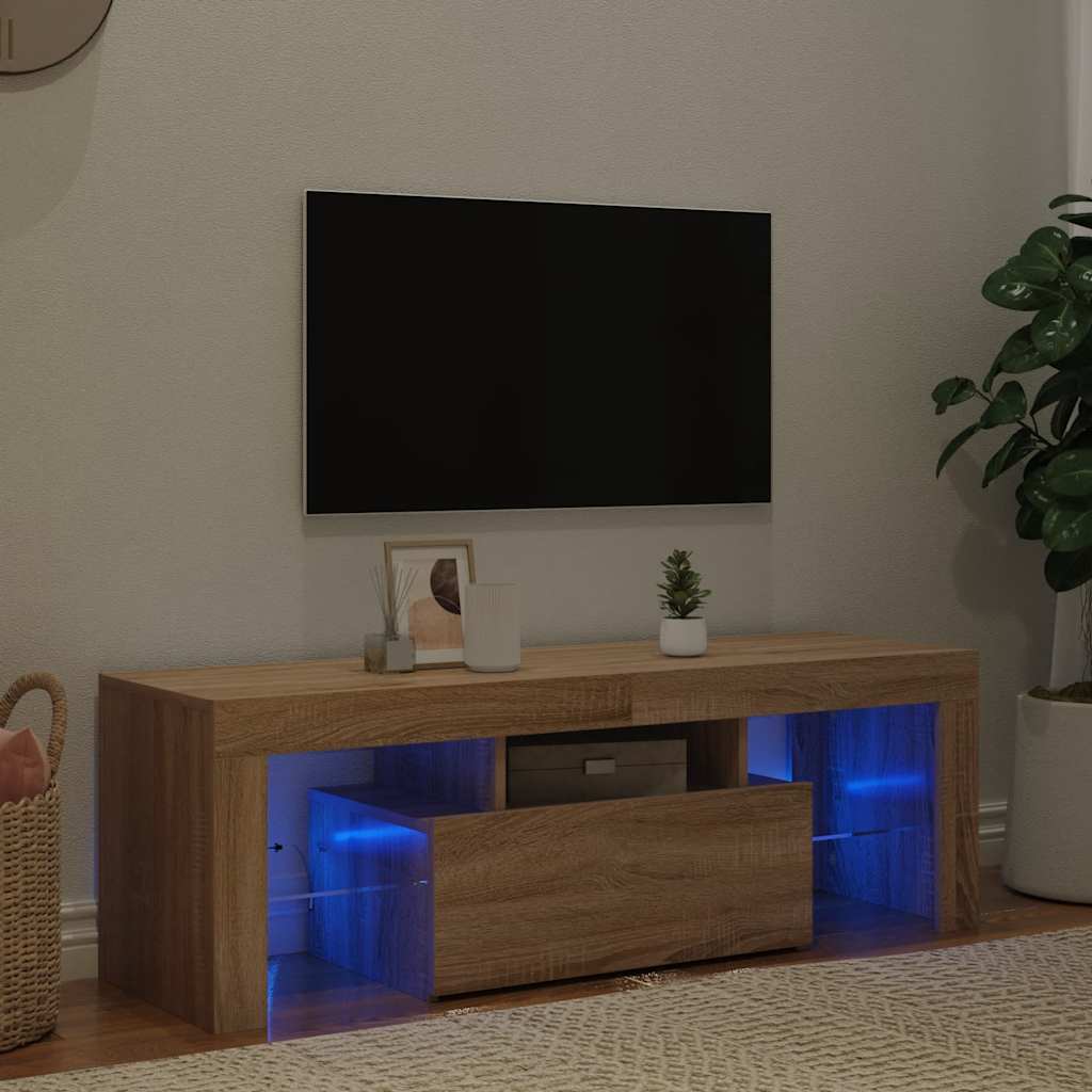 vidaXL Szafka pod TV z owietleniem LED, db sonoma, 120x35x40 cm