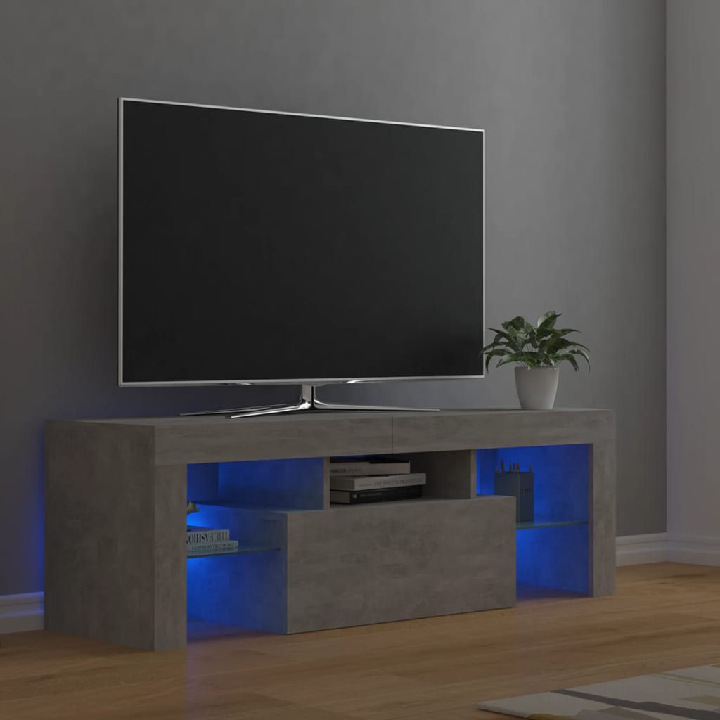 vidaXL Comodă TV cu lumini LED, gri beton, 120x35x40 cm