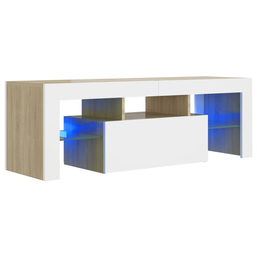 

vidaXL TV Cabinet with LED Lights White and Sonoma Oak 47.2"x13.8"x15.7"