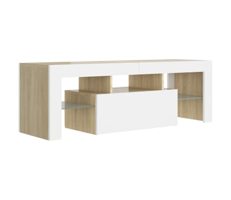 vidaXL TV spintelė su LED ap&scaron;vietimu, balta ir ąžuolo, 120x35x40cm
