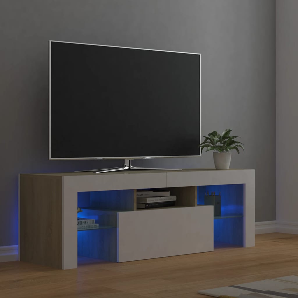 vidaXL Szafka TV z owietleniem LED, biel i db sonoma, 120x35x40 cm