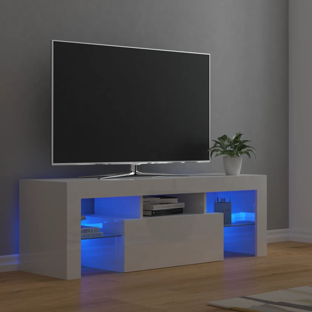 Poza vidaXL Comoda TV cu lumini LED, alb extralucios, 120x35x40 cm