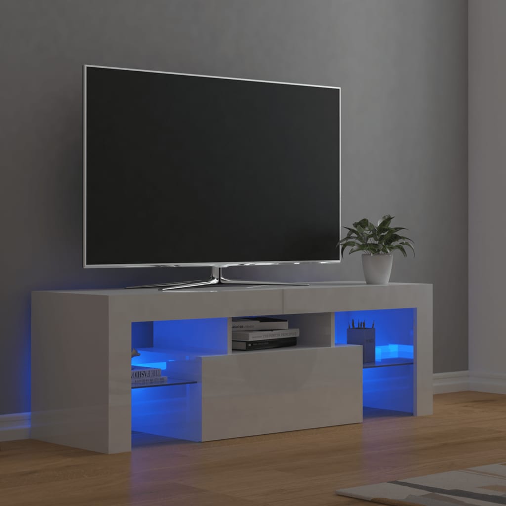 vidaXL Szafka TV z owietleniem LED, biaa, wysoki poysk, 120x35x40cm