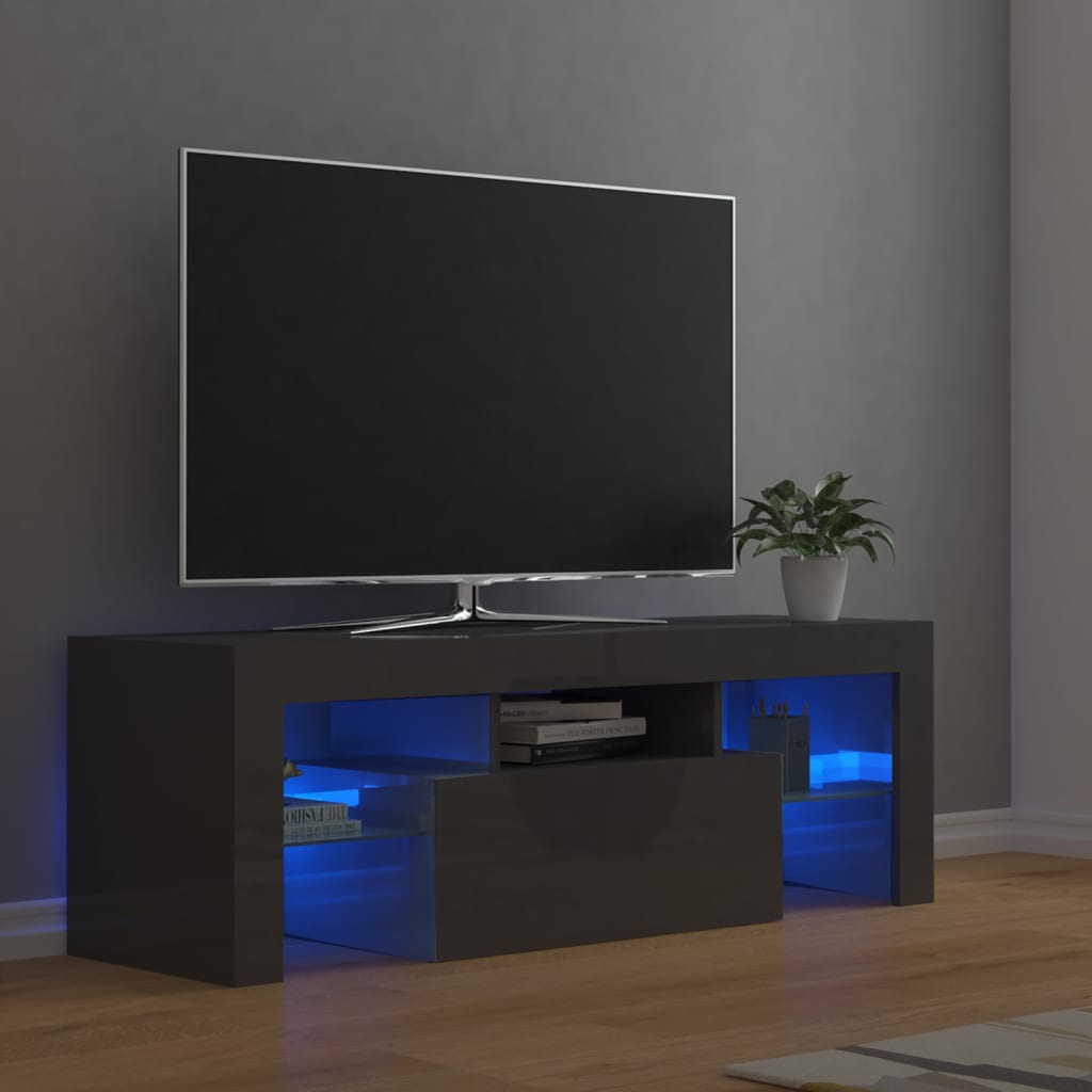 vidaXL TV-taso LED-valoilla korkeakiilto harmaa 120x35x40 cm