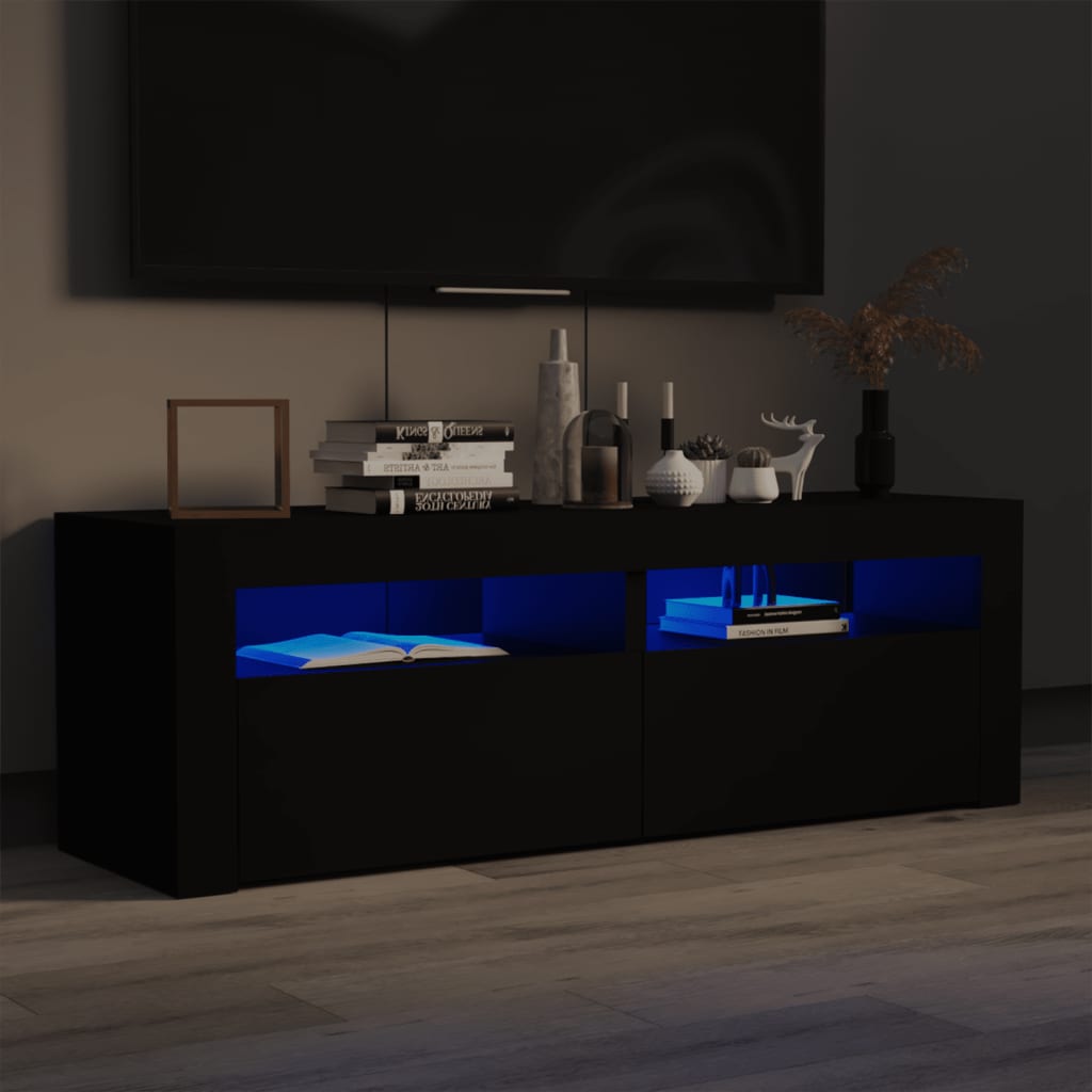 vidaXL Szafka pod TV z owietleniem LED, czarna, 120x35x40 cm