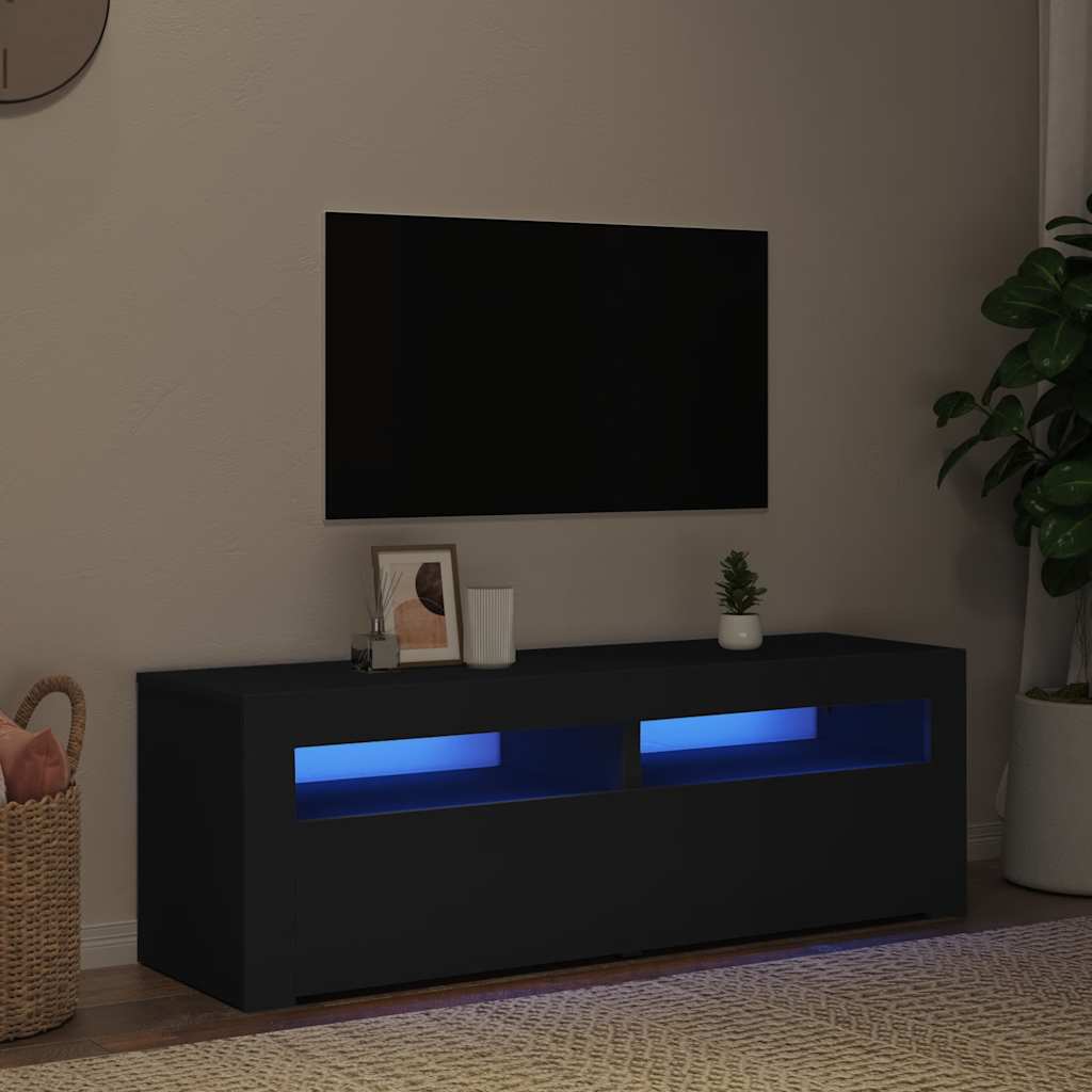 vidaXL Szafka pod TV z owietleniem LED, czarna, 120x35x40 cm
