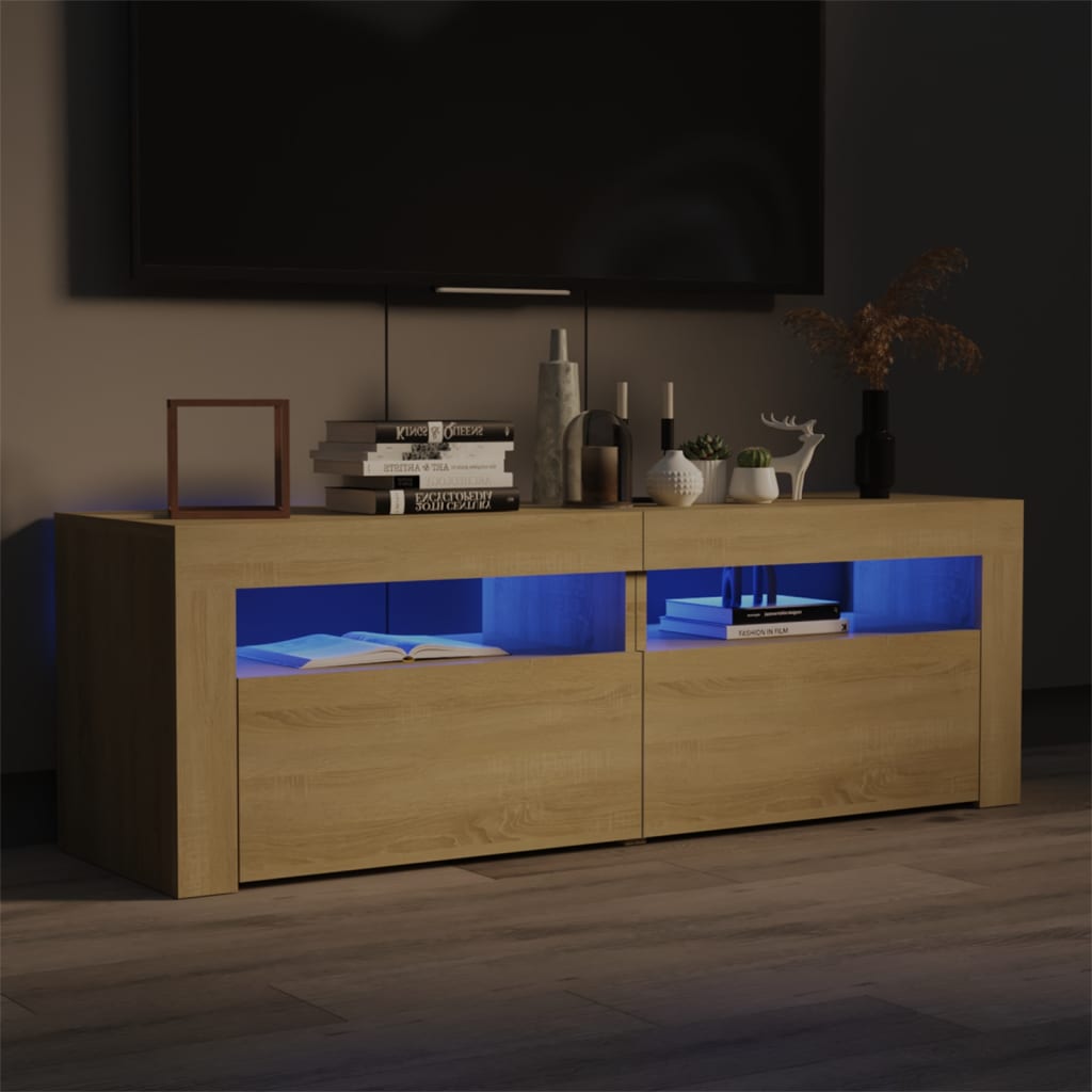 vidaXL Szafka pod TV z owietleniem LED, db sonoma, 120x35x40 cm