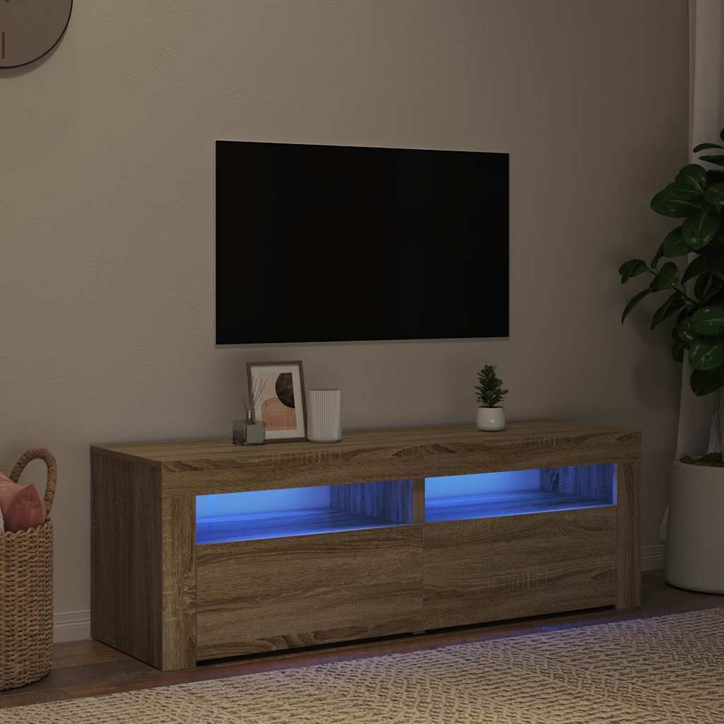 vidaXL Szafka pod TV z owietleniem LED, db sonoma, 120x35x40 cm