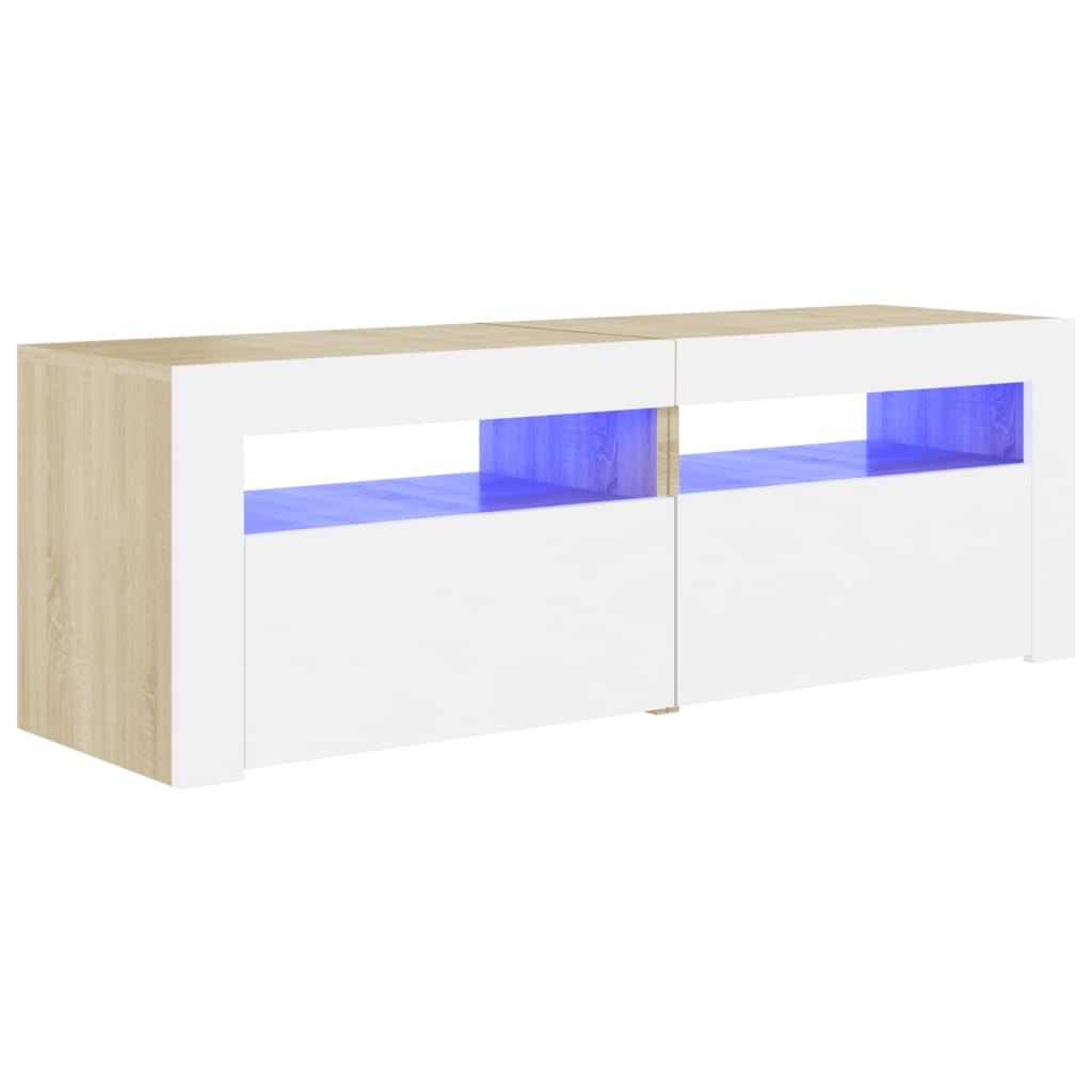 

vidaXL TV Cabinet with LED Lights White and Sonoma Oak 47.2"x13.8"x15.7"