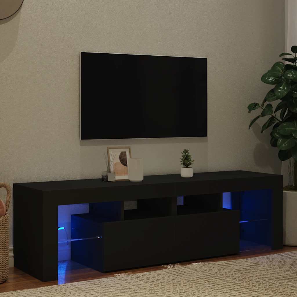 vidaXL Szafka pod TV z owietleniem LED, czarna, 140x36,5x40 cm