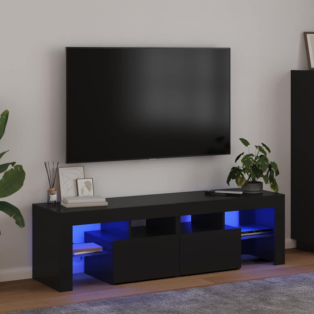 vidaXL Szafka pod TV z o�wietleniem LED, czarna, 140x36,5x40 cm