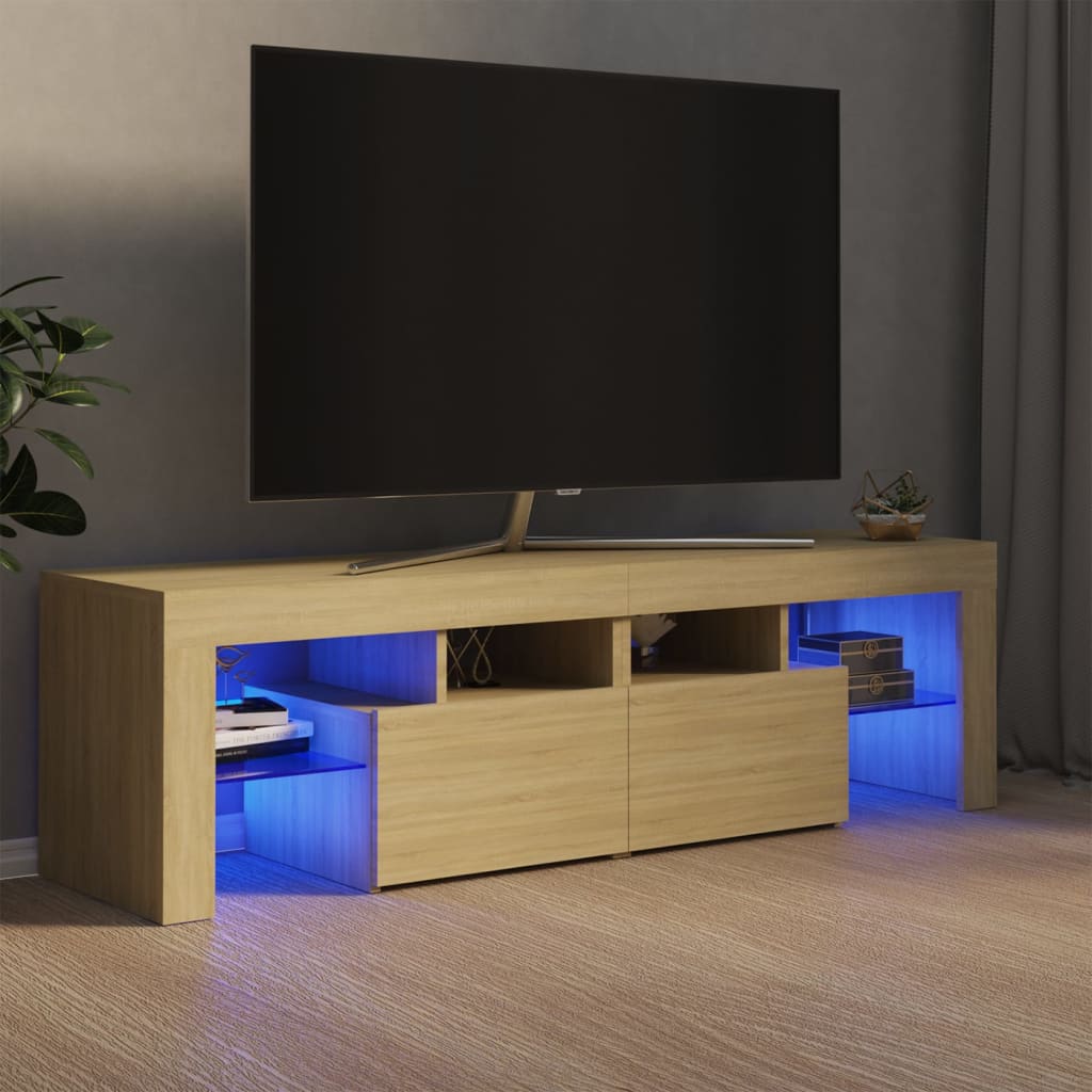 vidaXL Comodă TV cu lumini LED, stejar Sonoma, 140x36,5x40 cm