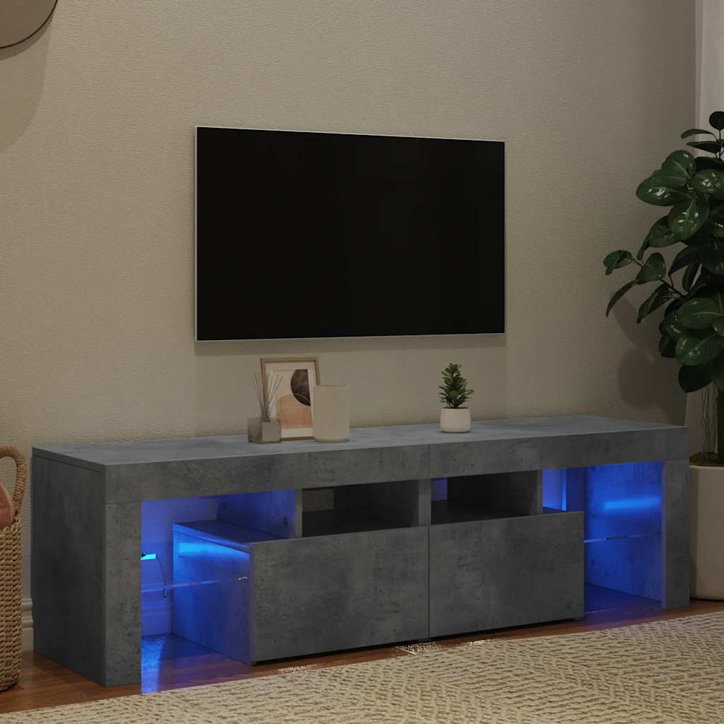 vidaXL Comodă TV cu lumini LED, gri beton, 140x36,5x40 cm
