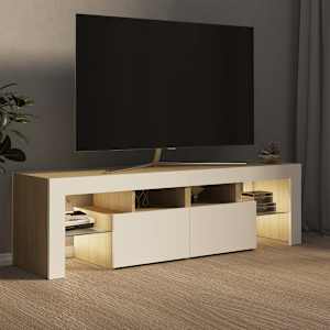 vidaXL Televizoriaus spintelė su LED, balta/ąžuolo, 140x36,5x40cm