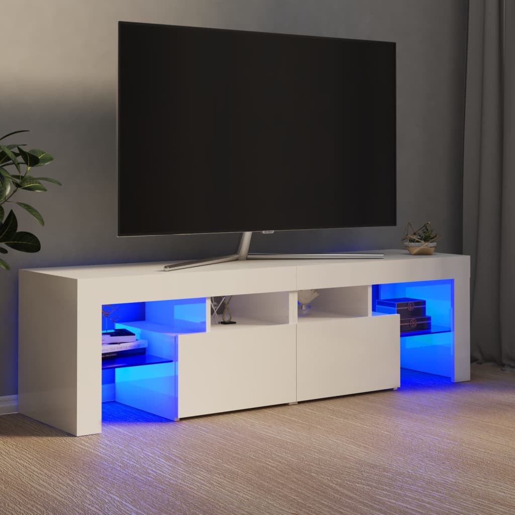 vidaXL Szafka TV z owietleniem LED, biel z poyskiem, 140x36,5x40 cm