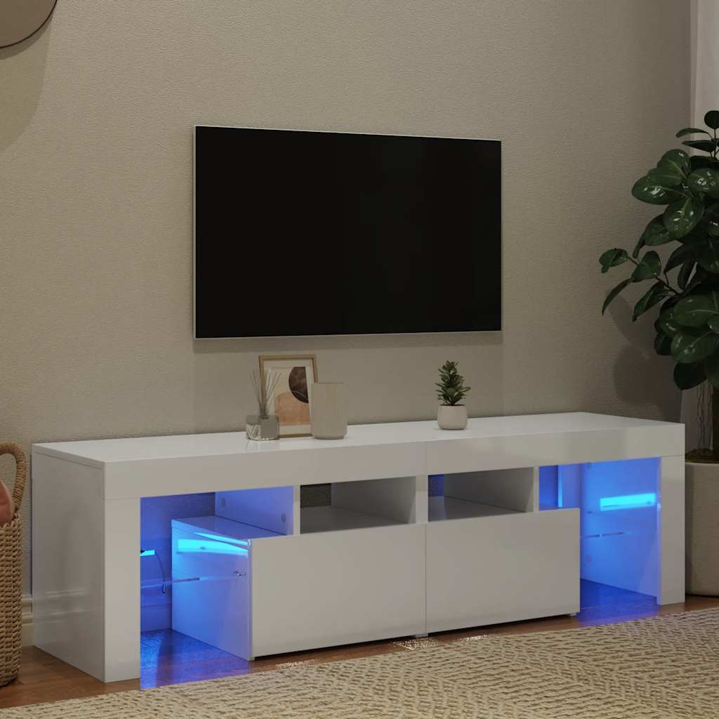vidaXL Comodă TV cu lumini LED, negru extralucios, 140x36,5x40 cm