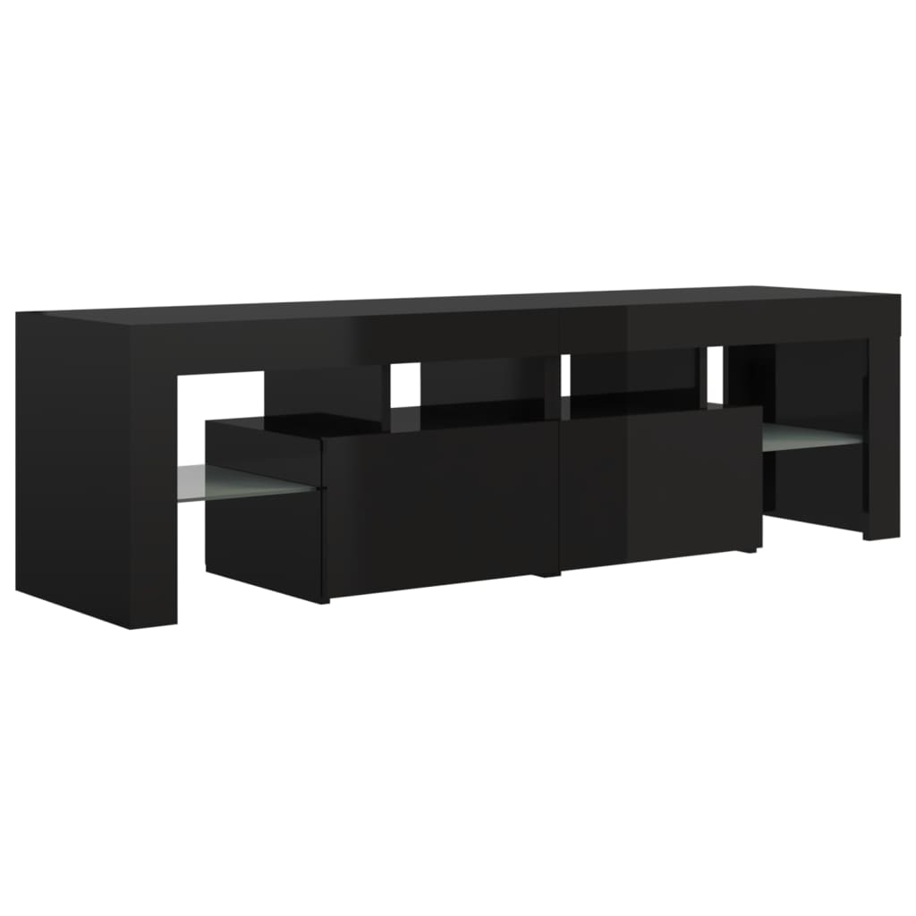 vidaXL TV Cabinet with LED Lights High Gloss Black 140x36.5x40 cm