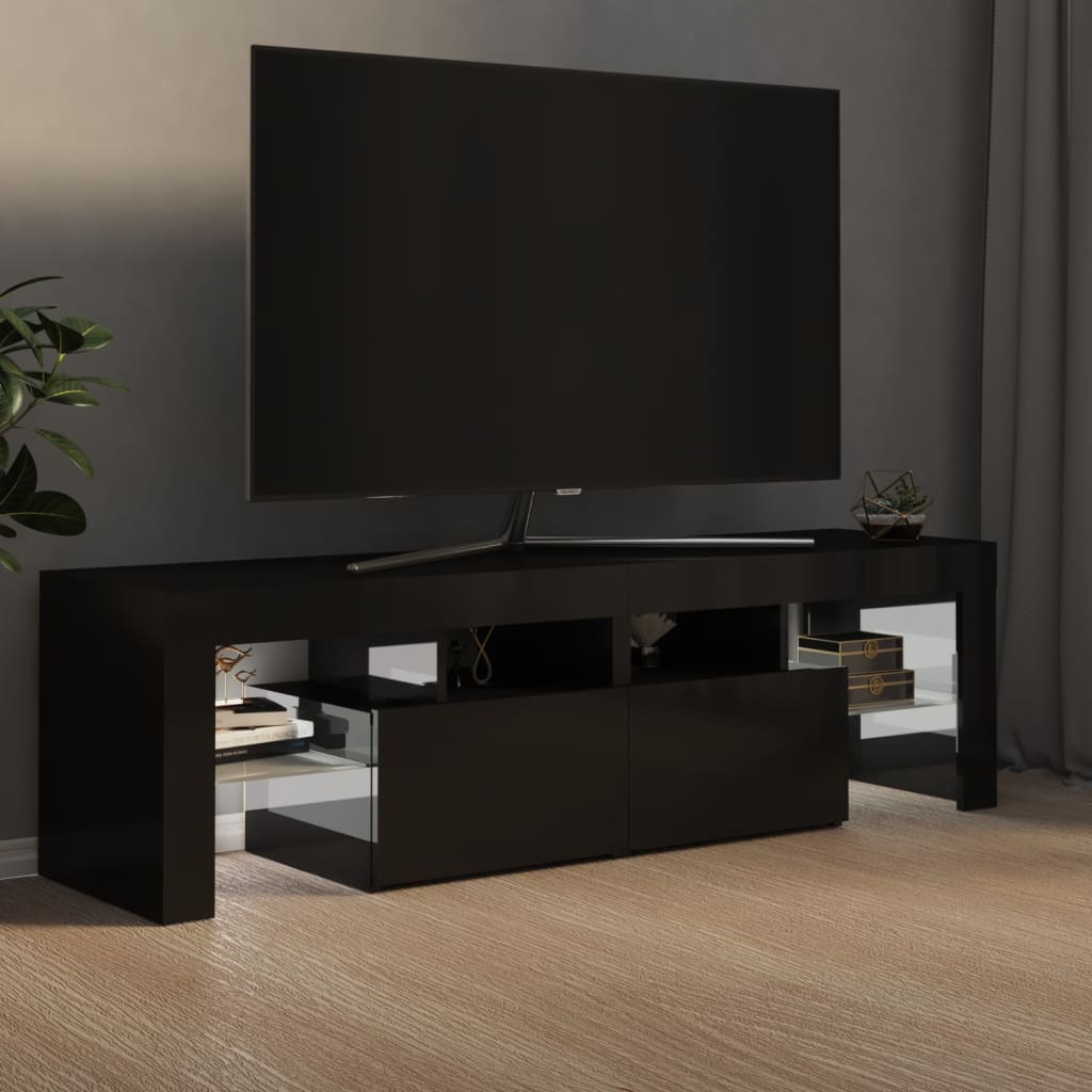 Meuble TV avec lumières LED Noir brillant 140×36,5×40 cm | meublestv.fr 5