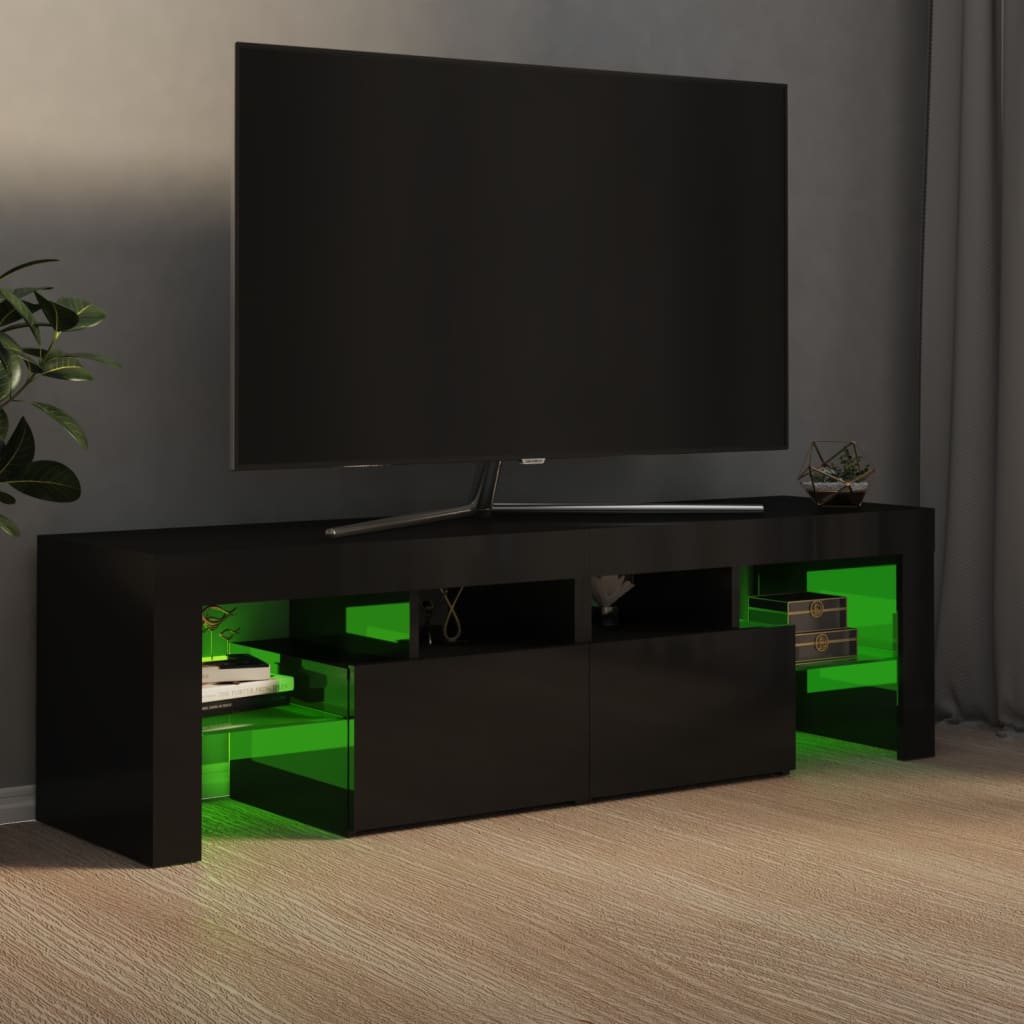 Meuble TV avec lumières LED Noir brillant 140×36,5×40 cm | meublestv.fr 6