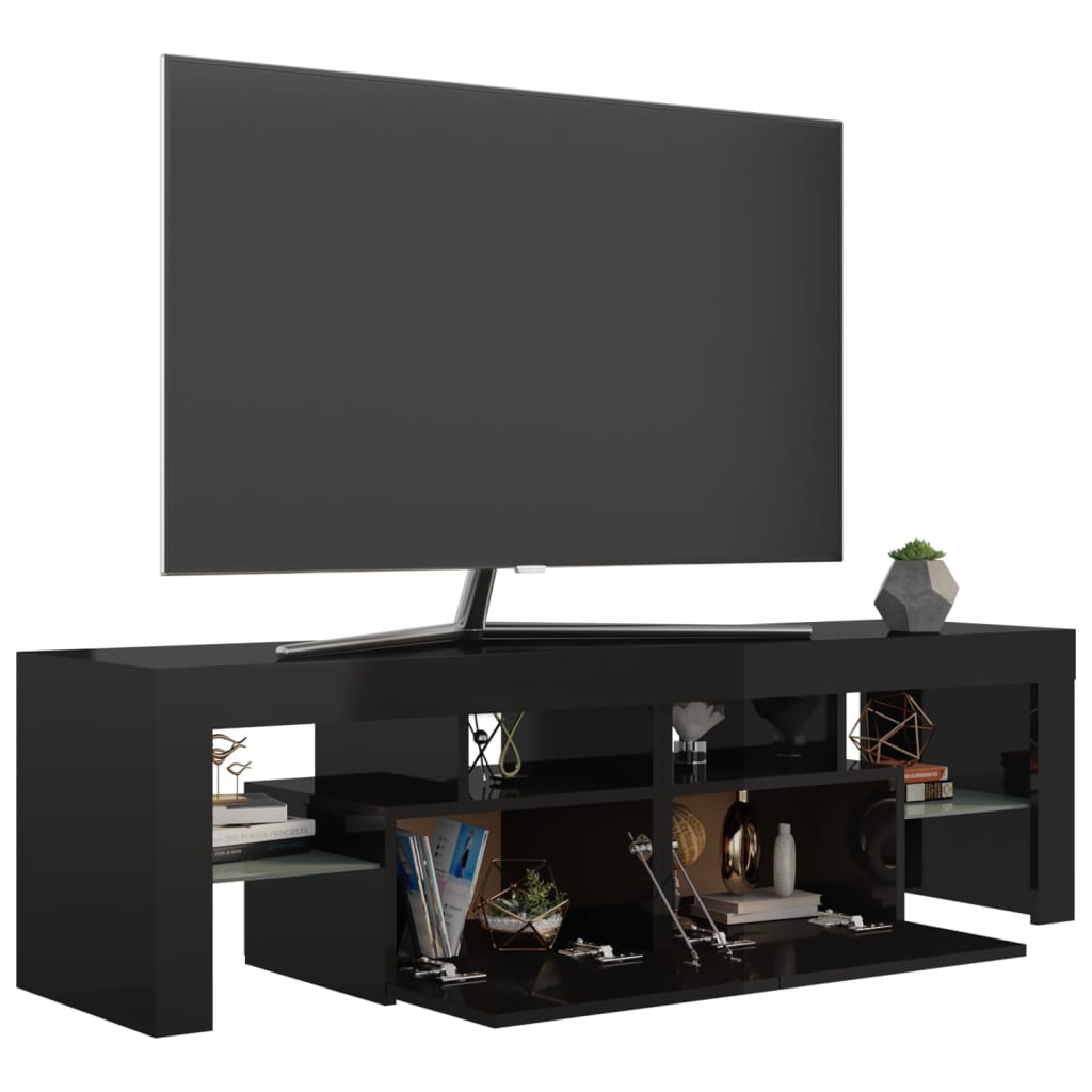 Meuble TV avec lumières LED Noir brillant 140×36,5×40 cm | meublestv.fr 8